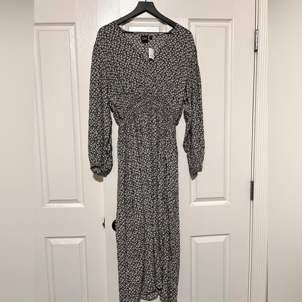 GAP Brown Floral Long-sleeve V-neck Dress XXL NWT